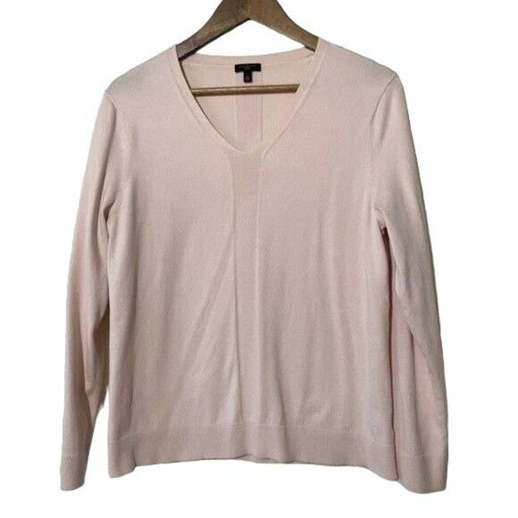 Talbot V-Neck Sweater Ribbed Center Stripe Pastel Pink Petite Large - Picture 2 of 9